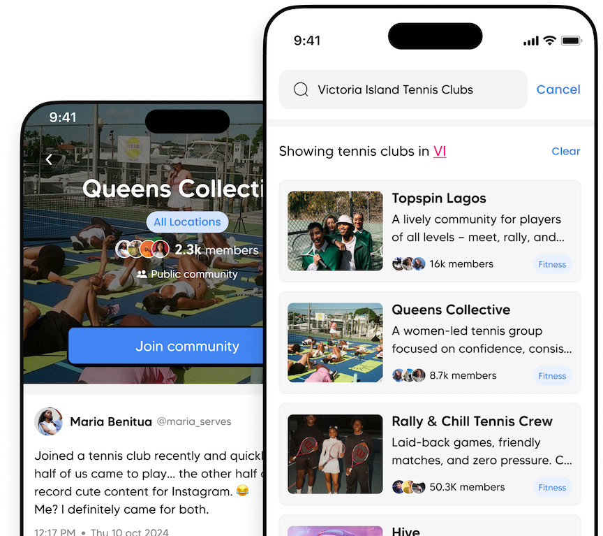 App interface showing community creation